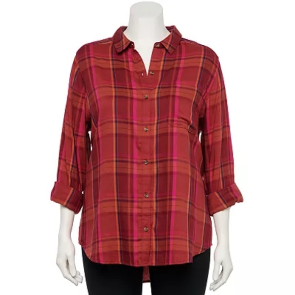 3for$19 SO Favorite Pink Long Sleve Flannel Button Up Shirt Cotton - Picture 2 of 7